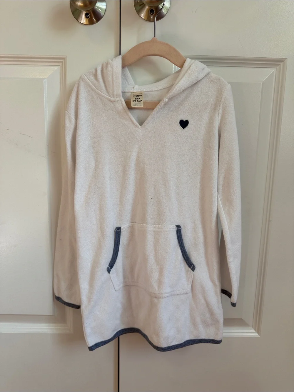 OshKosh B'gosh White Hooded Terry Tunic with Navy Trim & Heart